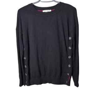Boden Black Wool/Cotton Blend Sweater Side Buttons Size Small